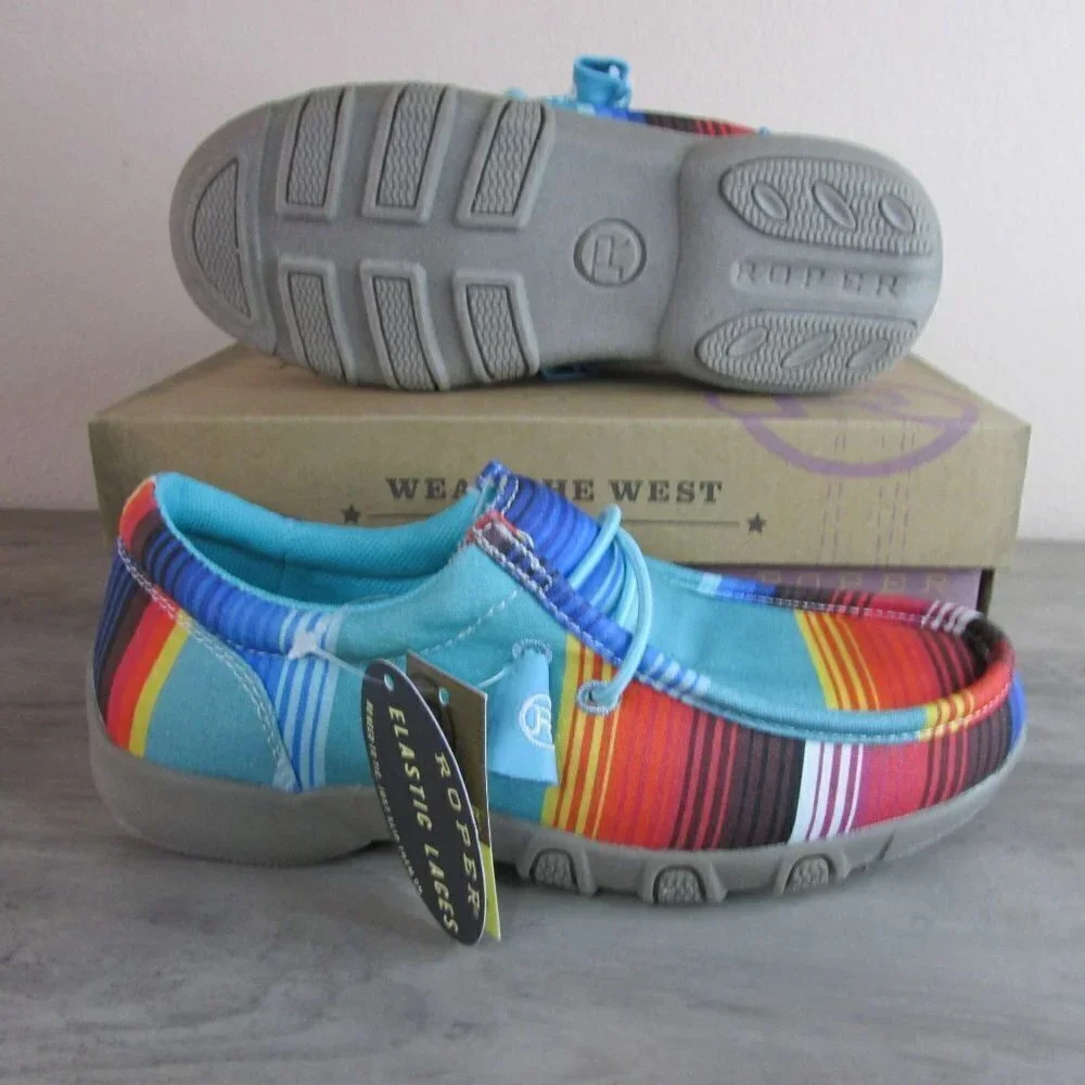 Roper Youth Big Kid Size 2 Chillin' Serape Driving Moc Casual Shoe - Blue